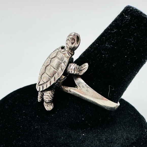 STERLING SILVER 925 Vintage Moveable Turtle Ring, Size 6.75 - Picture 5 of 13